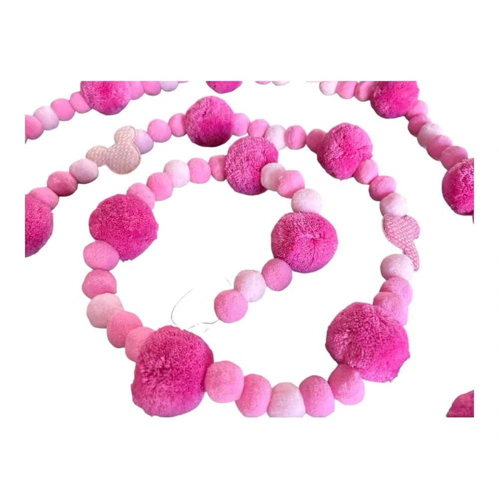 9 ft Valentine's Day Pinks Disney Mickey Pom Pom Garland Handmade black thread